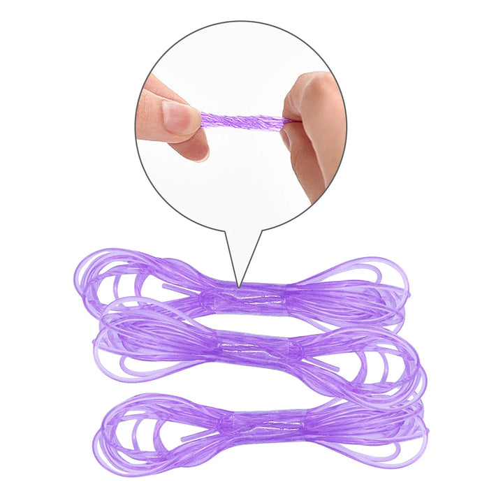 Purple elastic band with a close-up of hands holding it on a white background.