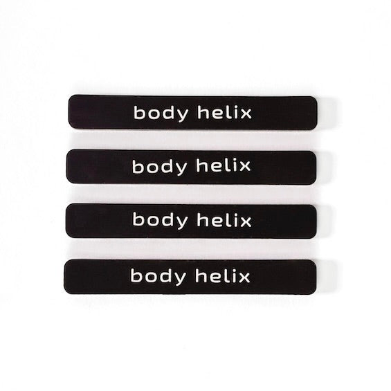 Four black strips with body helix text on a white background.