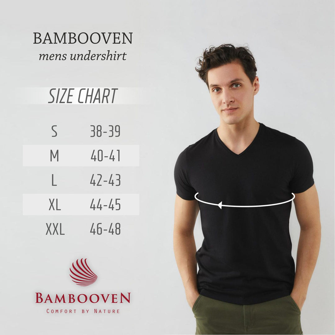 Men's Bamboo V-Neck Undershirt (3 Pack) Size Chart