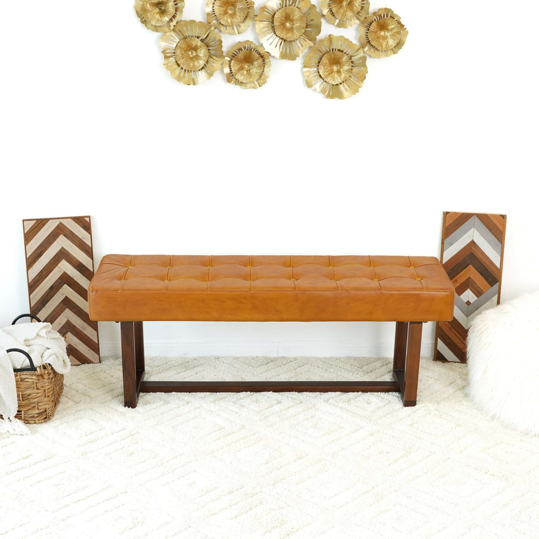 Cameron Tan Leather Bench Front