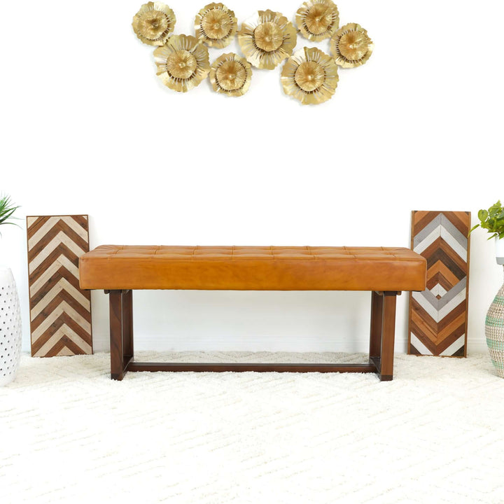 Cameron Tan Leather Bench with Background