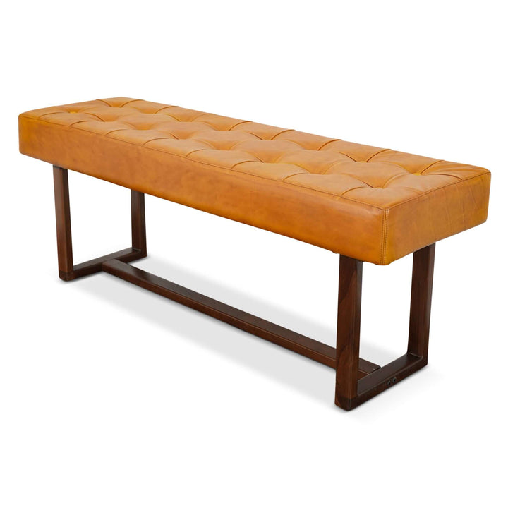 Cameron Tan Leather Bench Left Angle