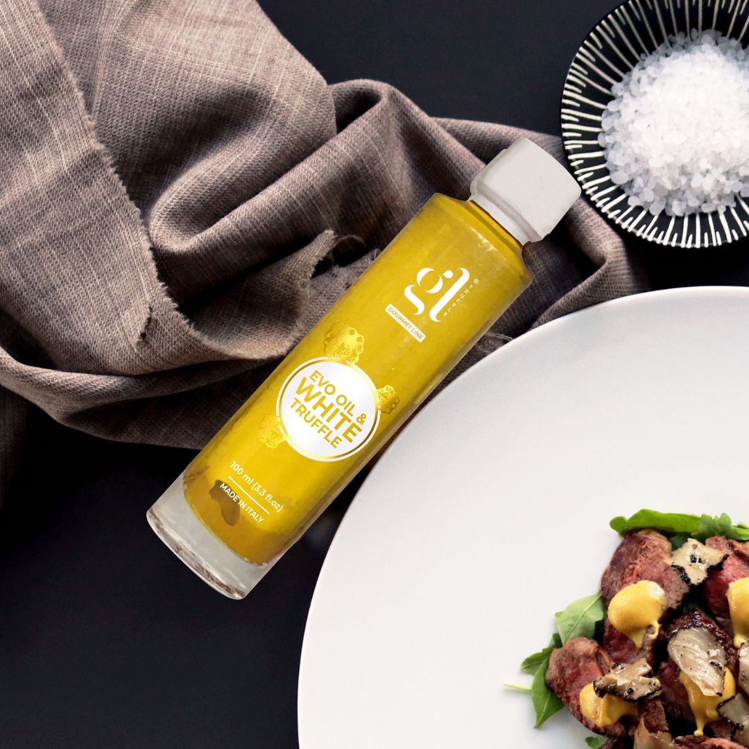 GL Truffle Gourmet, Extra Virgin Olive Oil and White Truffle with Truffle Slices (3.4 FL oz.) 100 ml