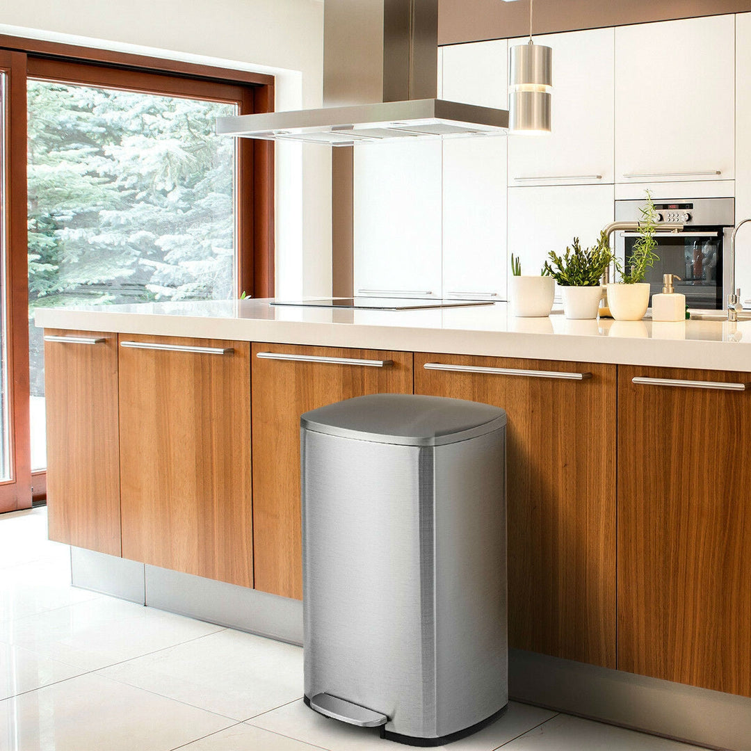 13-Gallon Modern Stainless Steel Kitchen Trash Can with Footstep Pedal Design