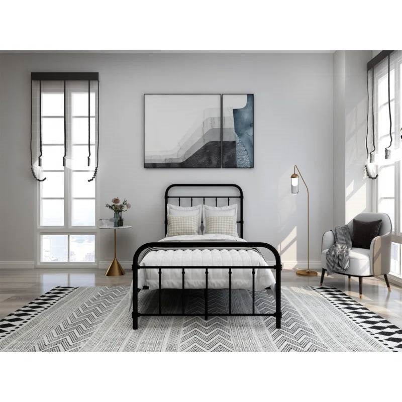 Twin Size Farmhouse Black Metal Bed Frame with Rounded Headboard Footboard