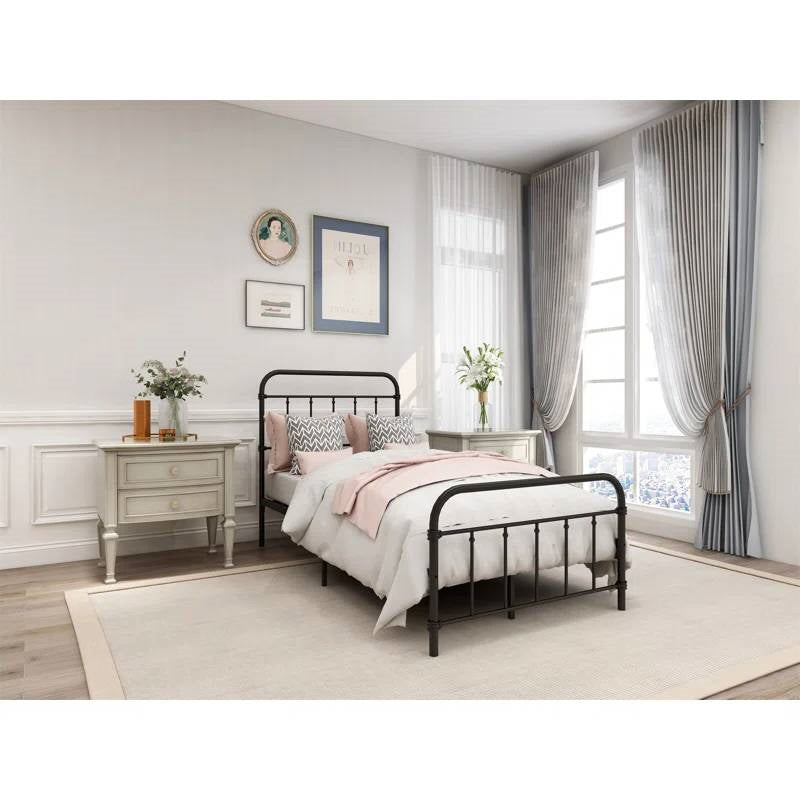 Twin Size Farmhouse Black Metal Bed Frame with Rounded Headboard Footboard
