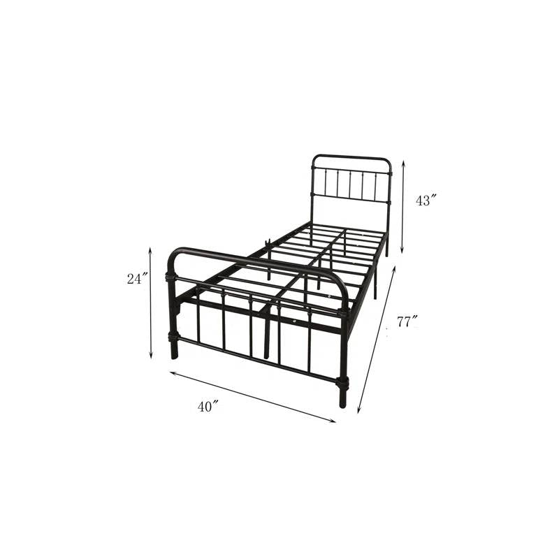Twin Size Farmhouse Black Metal Bed Frame with Rounded Headboard Footboard