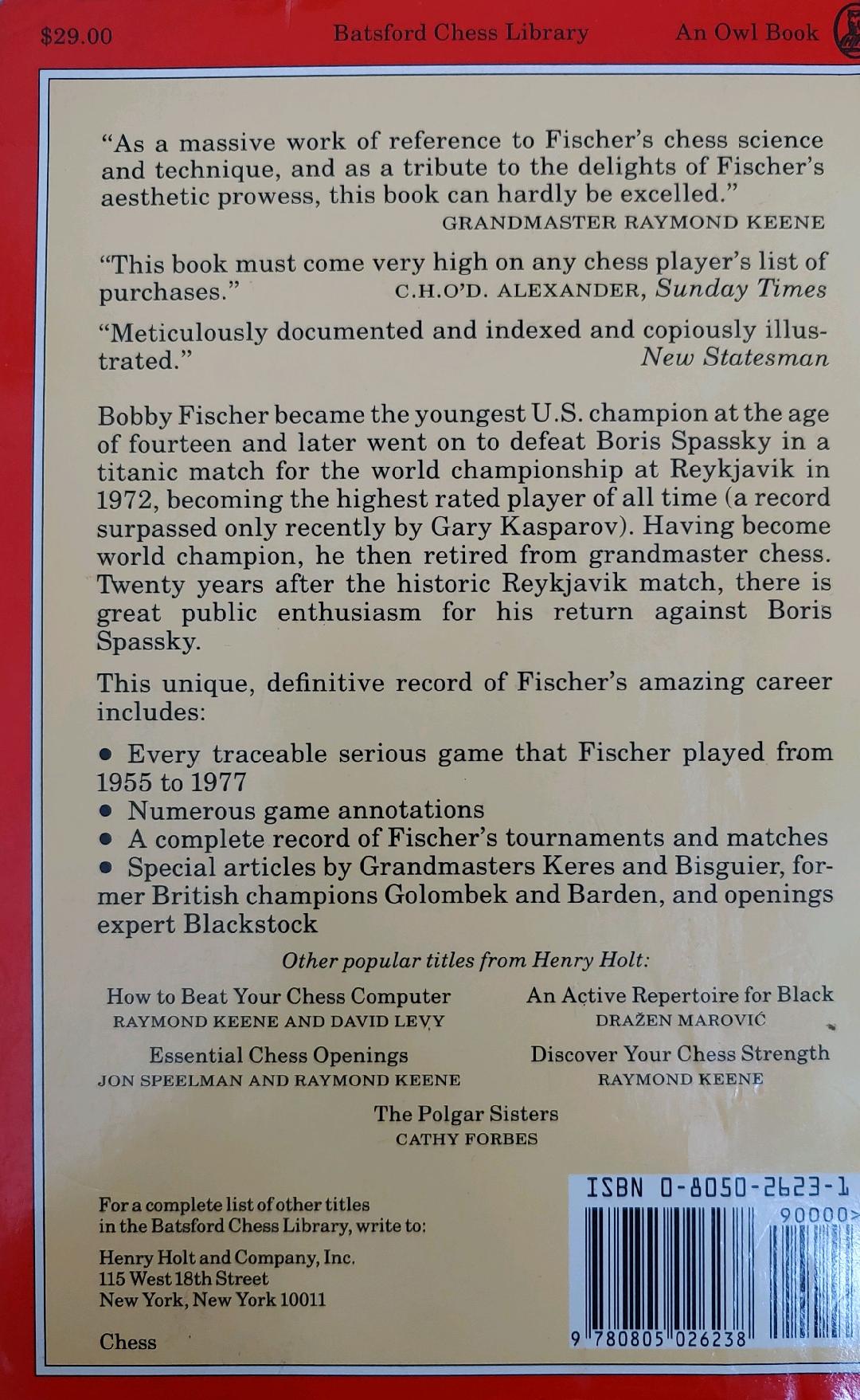 The Complete Games of Bobby Fischer Book Back Cover