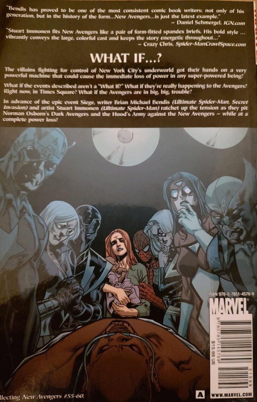 The New Avengers Powerloss Comic Book Graphic Novel Back Cover