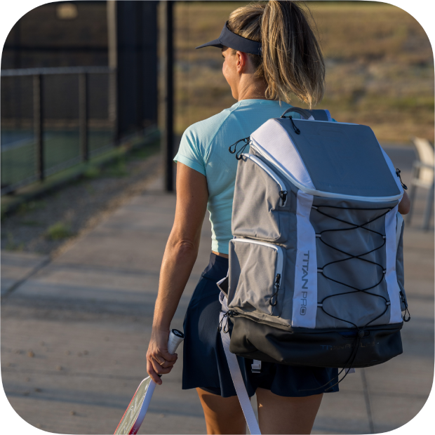 Lady Wearing Pickleball Bag.