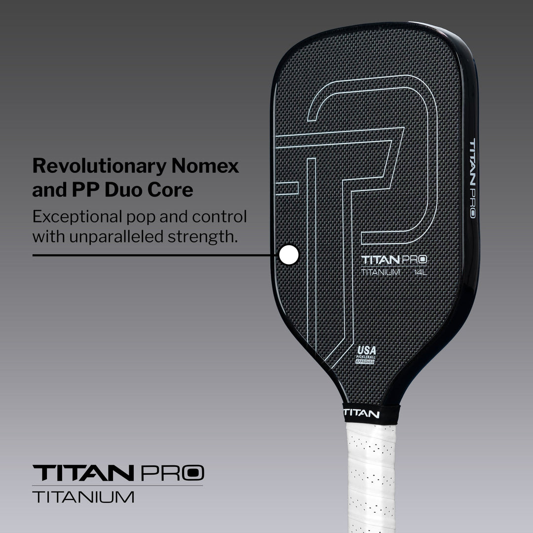 Titan Pro Titanium 14L Pickleball Paddle Information.