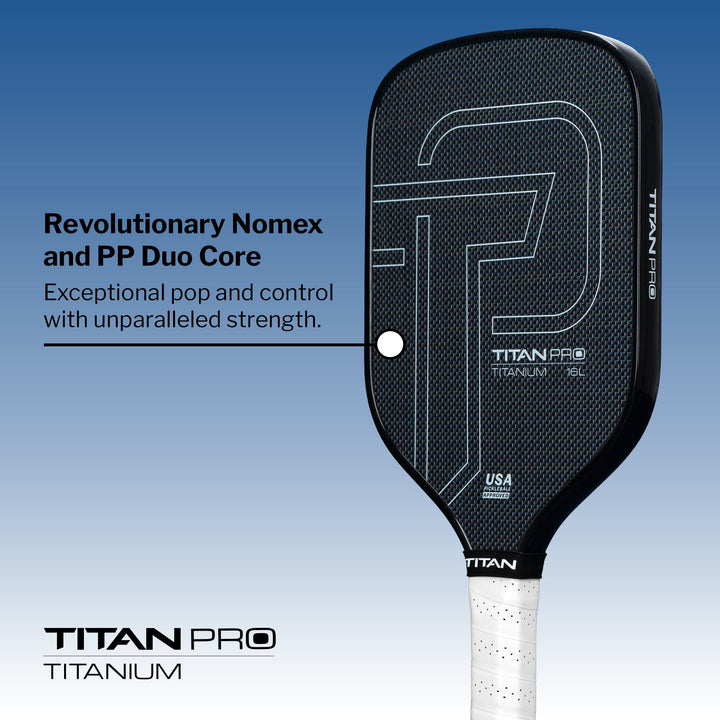 Titan Pro Titanium 16L Pickleball Paddle Information.