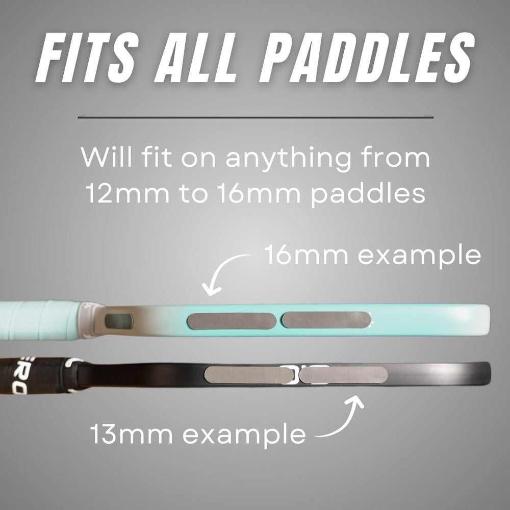 Paddle accessory with text indicating compatibility for paddles from 12mm to 16mm on a gray background.