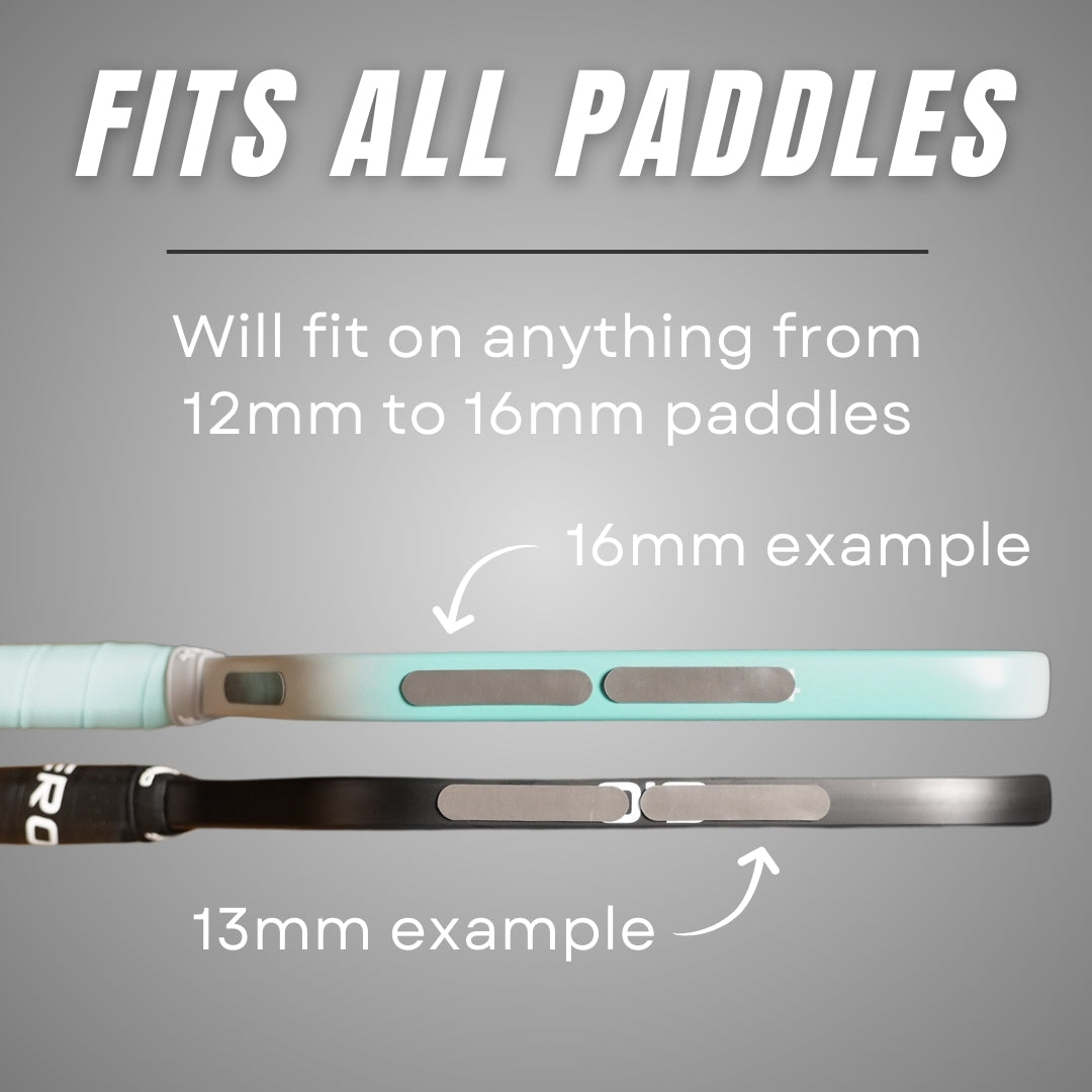 Paddle accessory with text indicating compatibility for paddles from 12mm to 16mm on a gray background.