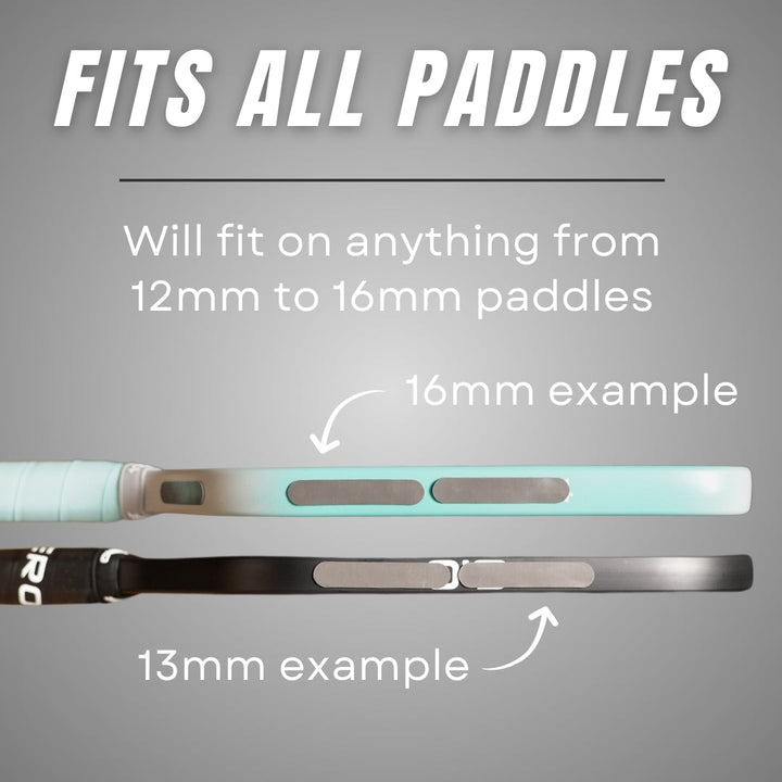 Paddle accessory with text indicating compatibility for paddles from 12mm to 16mm on a gray background.
