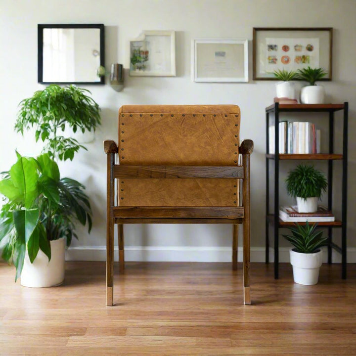 Brandon Antique Tan Leather Lounge Chair Back View