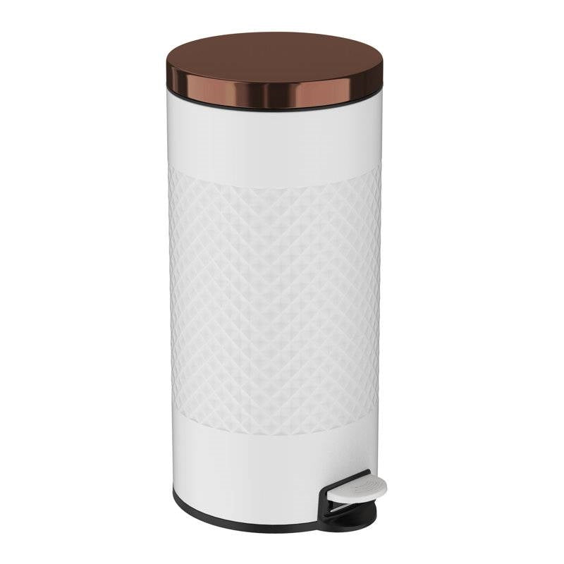 Hands Free White/Gold Metal Step on Trash Can - 8 Gallons
