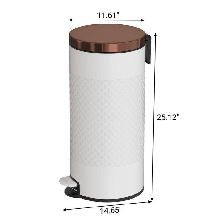 Hands Free White/Gold Metal Step on Trash Can - 8 Gallons