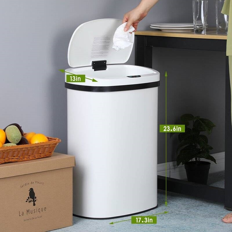 13 Gallon Stainless Steel Motion Sensor Trash Can White