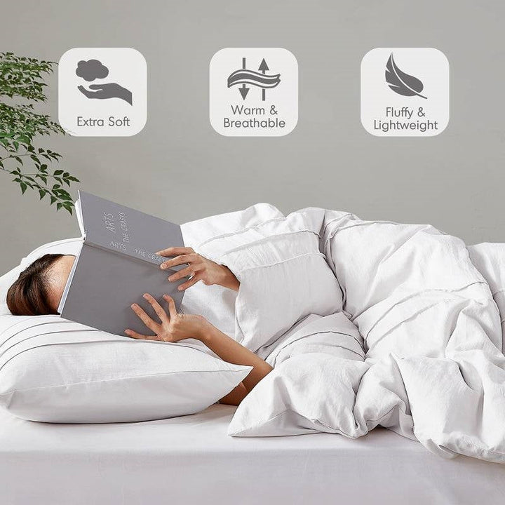 King Size Microfiber Pleated Soft Washed Comforter Set White