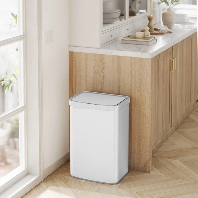 White 13-Gal. Trash Can with Motion Sensor Lid and Odor Absorbing Carbon Filter