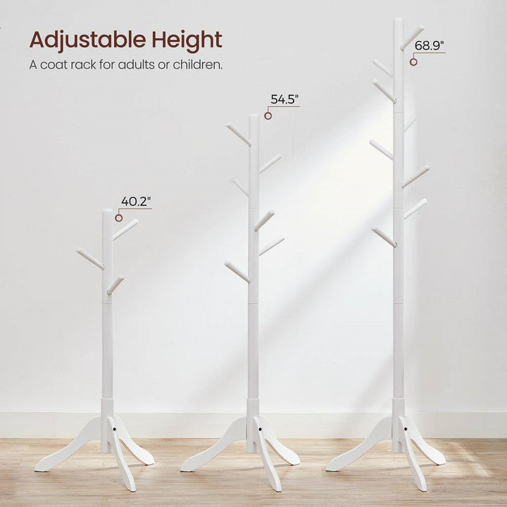 Modern Solid Wood Coat Rack in White Finish with 8 Hooks