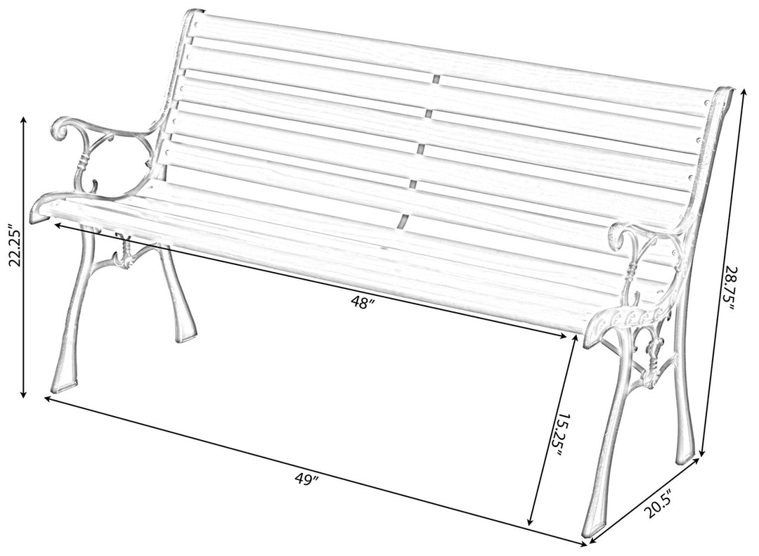 Wooden Outdoor Park Patio Garden Yard Bench with Designed Steel Armrest and Legs Dimensions
