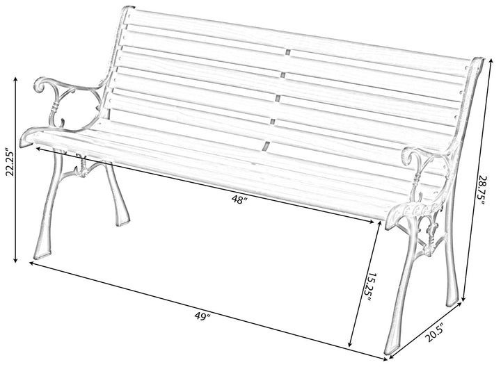 Wooden Outdoor Park Patio Garden Yard Bench with Designed Steel Armrest and Legs Dimensions