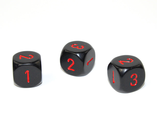 Opaque 16mm d3 (d6 w/1-2-3 twice) Black/red (sold per piece)