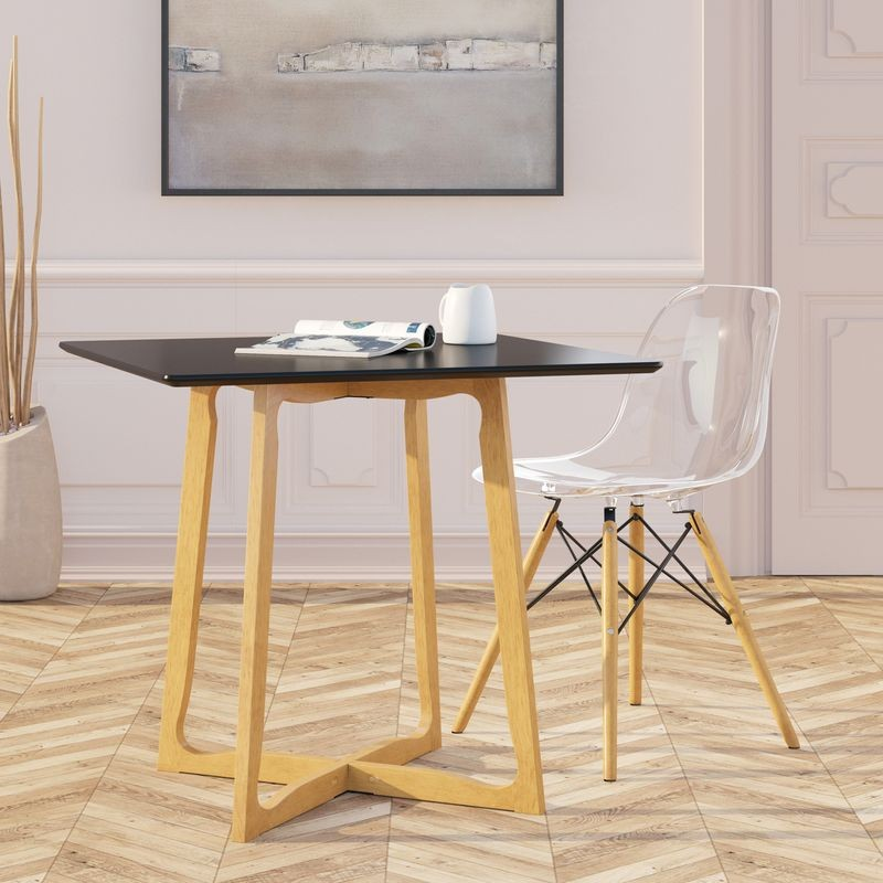 LeisureMod Dover Plastic Molded Dining Side Chair Clear at Table.
