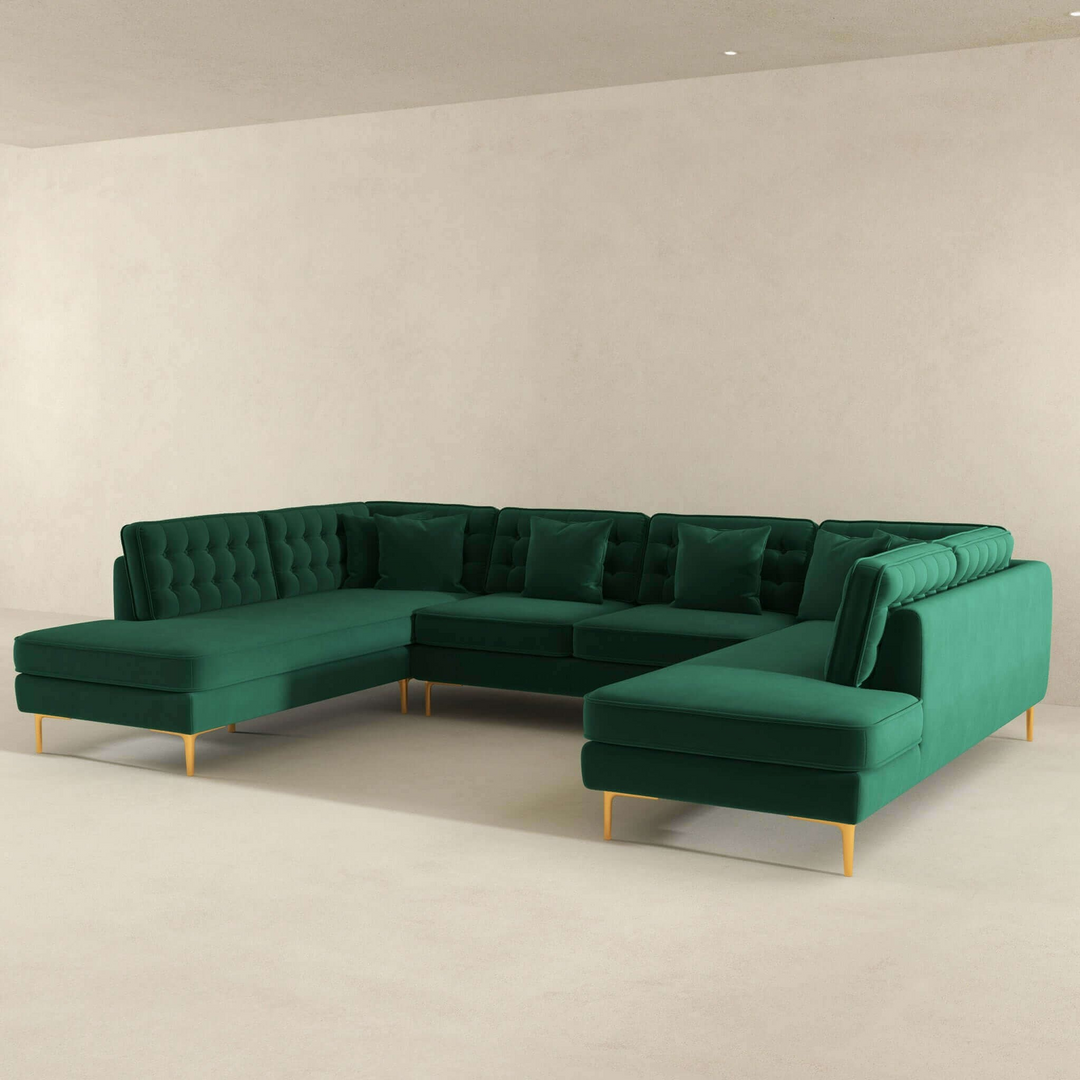 Brooke Green Velvet U Shape Corner Sofa Photo.