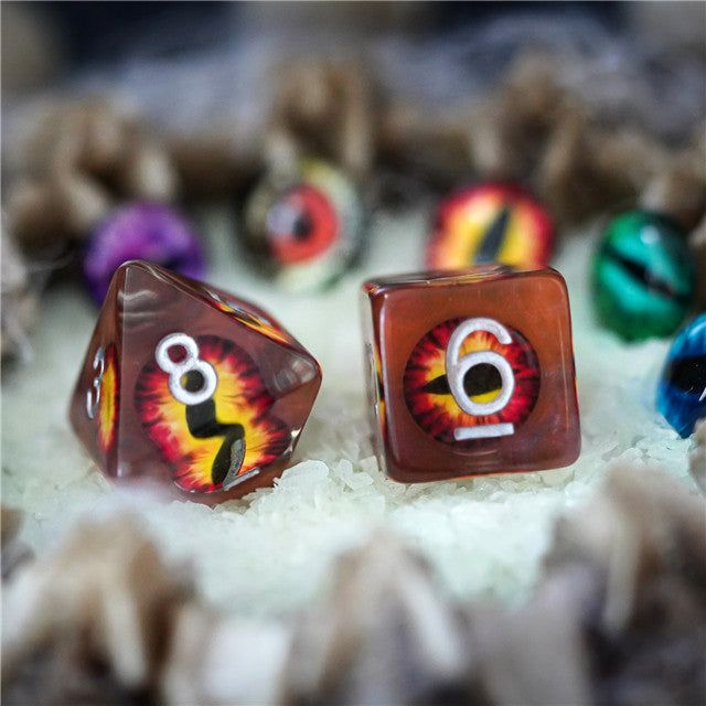 Brown Demon Eye Dragon Eye Dice 7-Dice Set Resin Dungeons and Dragons Dice