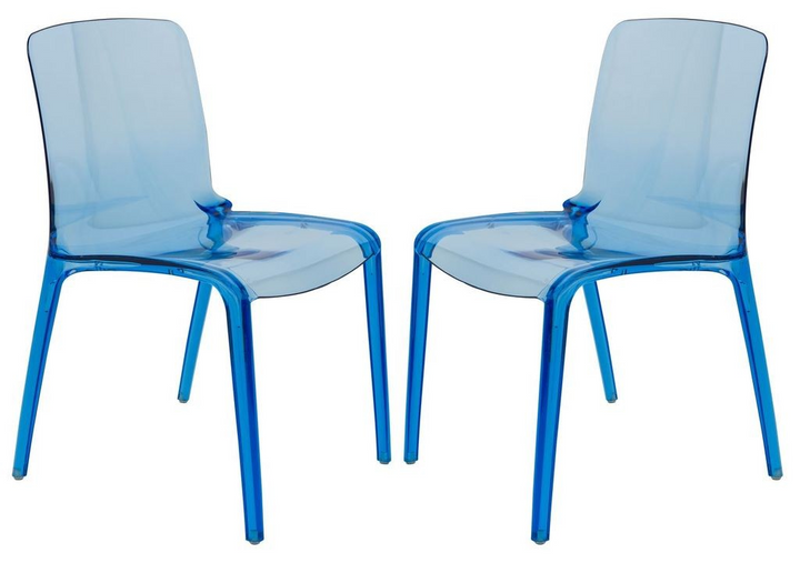 LeisureMod Murray Modern Dining Chair, Set of 2 Transparent Blue Together.