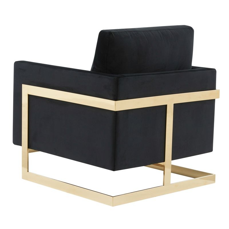 Lincoln Velvet Accent Armchair with Gold Frame Midnight Black Back View