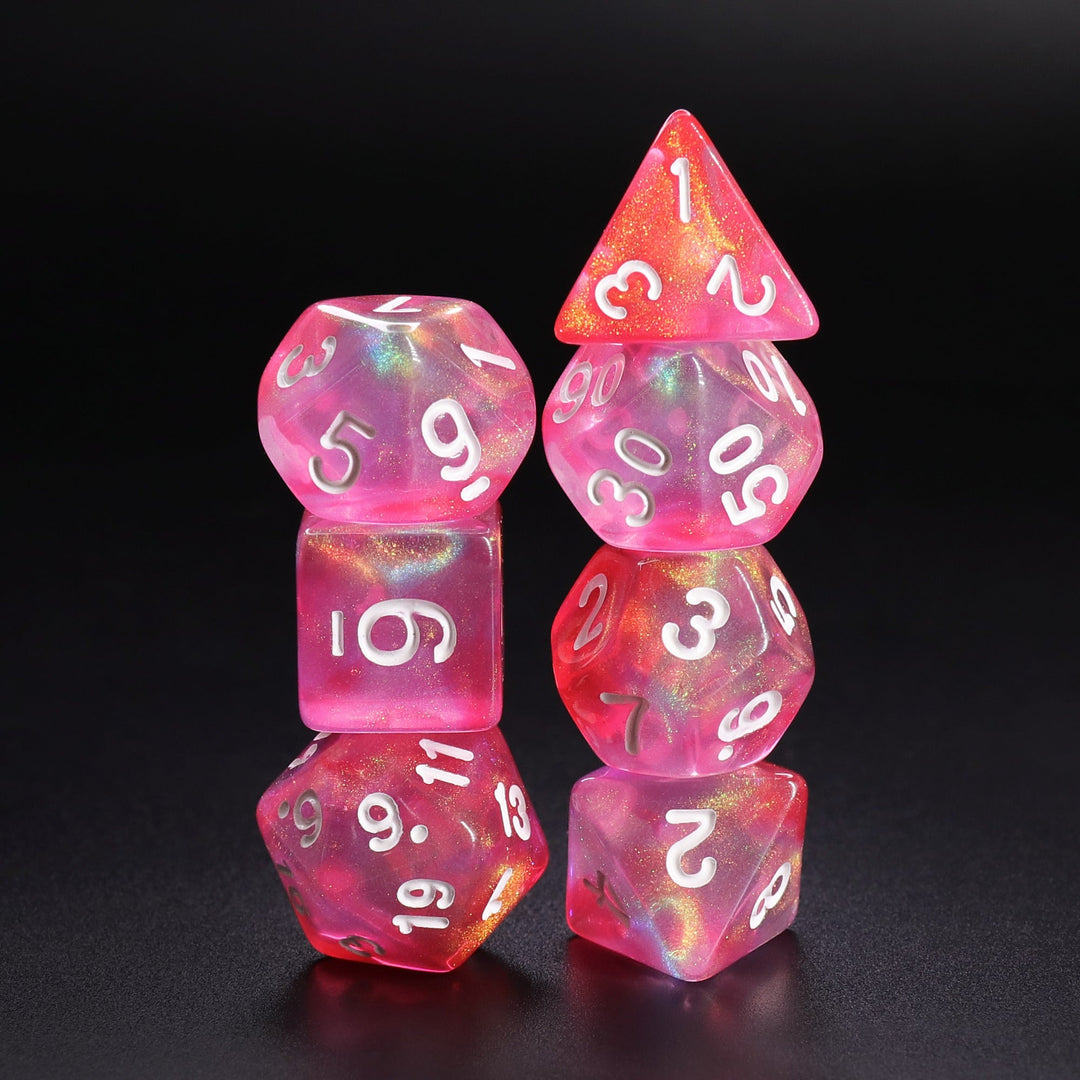 Pink Bunny Glitter Pink with White Numbering 7-Dice Set RPG