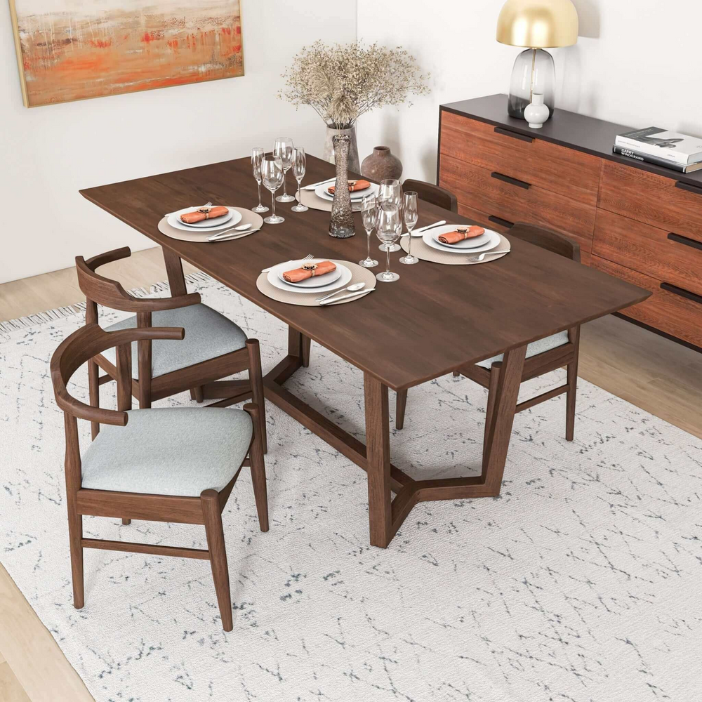 Marina Solid Wood Dining Table in Brown in Living Room.