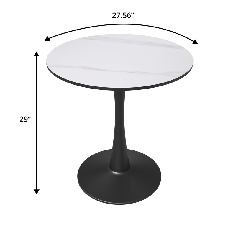 Leisuremod Bristol 27 Round Dining Table Black Base with White Sintered Stone Top Dimensions.