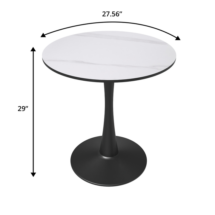 Leisuremod Bristol 27 Round Dining Table Black Base with White Sintered Stone Top Dimensions.