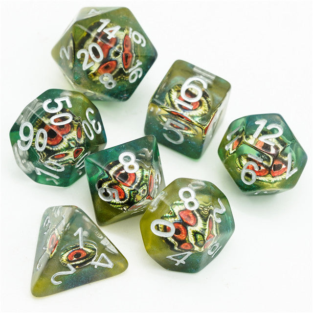 Reptile Green Demon Eye Dragon Eye Dice 7-Dice Set Resin Dungeons and Dragons Dice