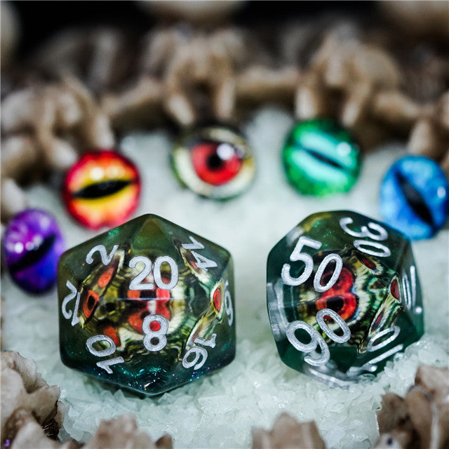 Reptile Green Demon Eye Dragon Eye Dice 7-Dice Set Resin Dungeons and Dragons Dice