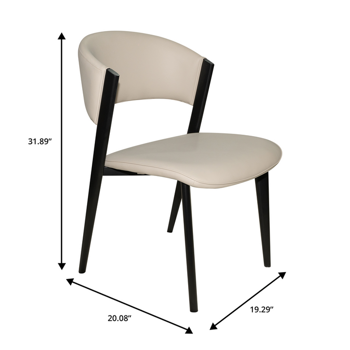 Beige chair with black legs and dimensions labeled on a white background.
