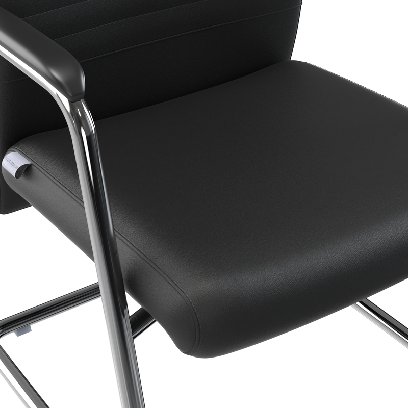 LeisureMod Aleen Series Guest Office Chair in Black Leather Closeup.