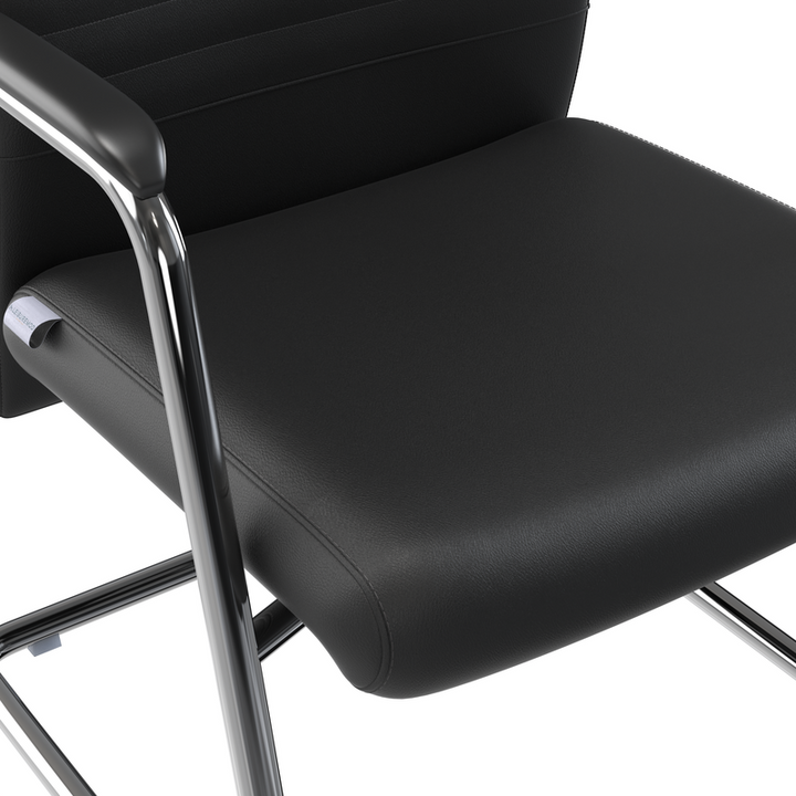 LeisureMod Aleen Series Guest Office Chair in Black Leather Closeup.