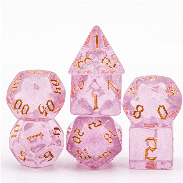 Pink Glitter Party Glitter Dice (Goldfont) 7-Dice Set RPG DND
