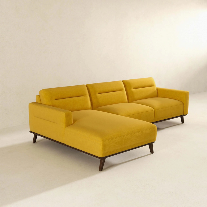Ella L-Shaped Dark Yellow Linen Left Sectional Couch Image.