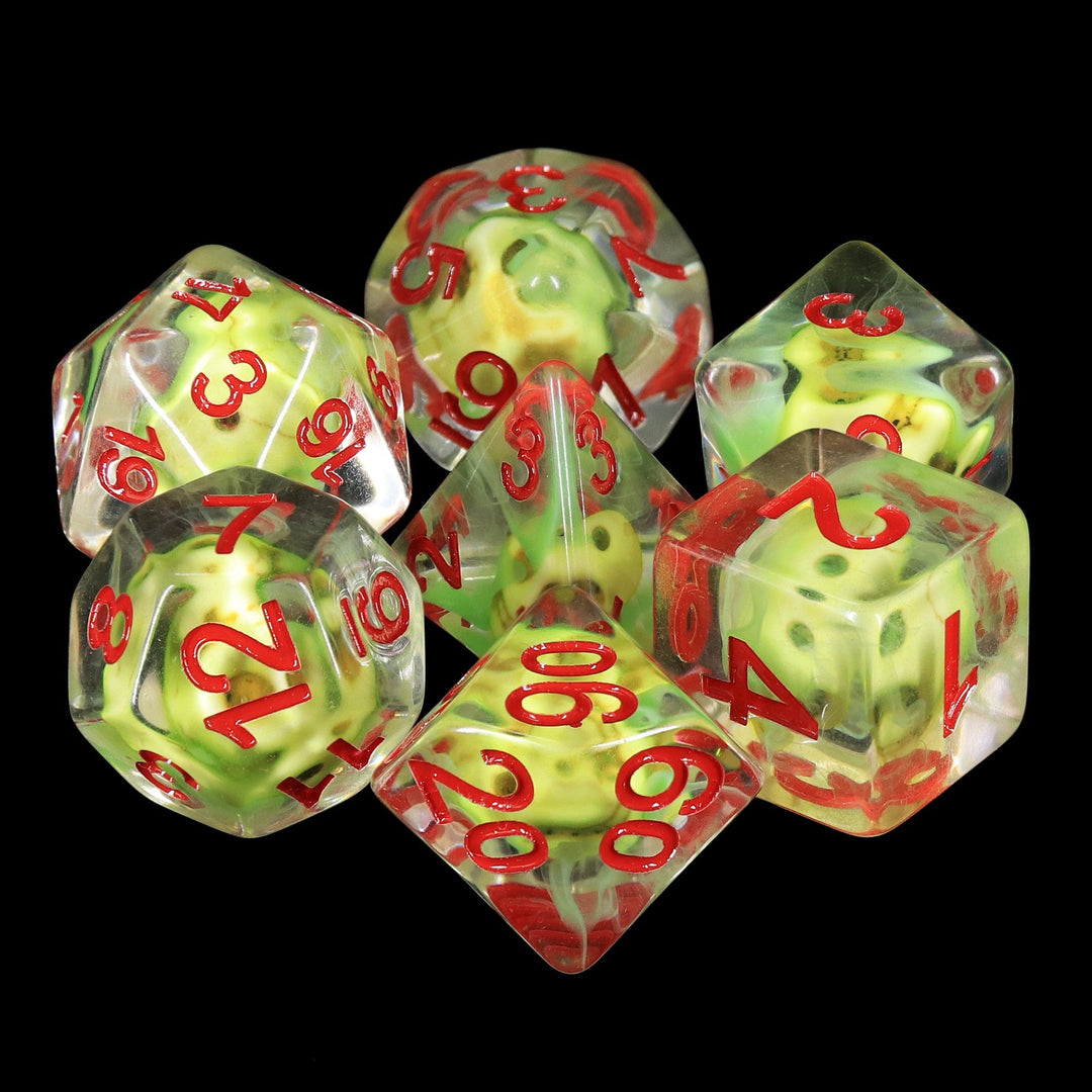 Sulfur Skull Dice Green/Red Halloween Resin 7-Dice