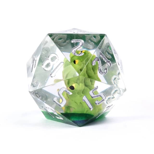 Green Beholder 22mm D20 DND Roll a D20 Dice Handmade Sharp Resin