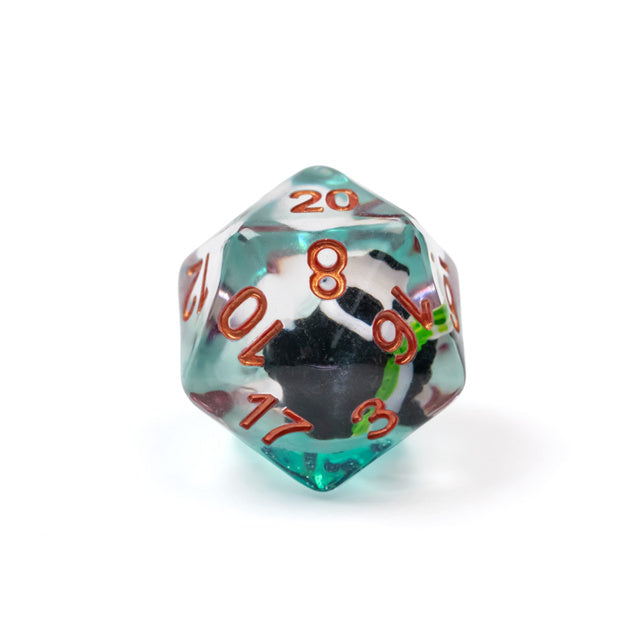 Bamboo Panda on Blue Glitter 7-Dice Set w/Copper Numbers Dnd Dice Set