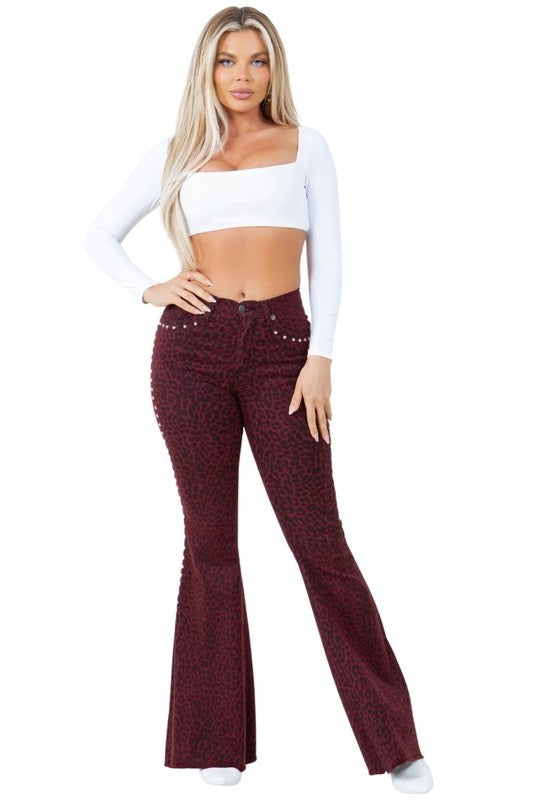 Leopard Studded Bell Bottom Inseam 30