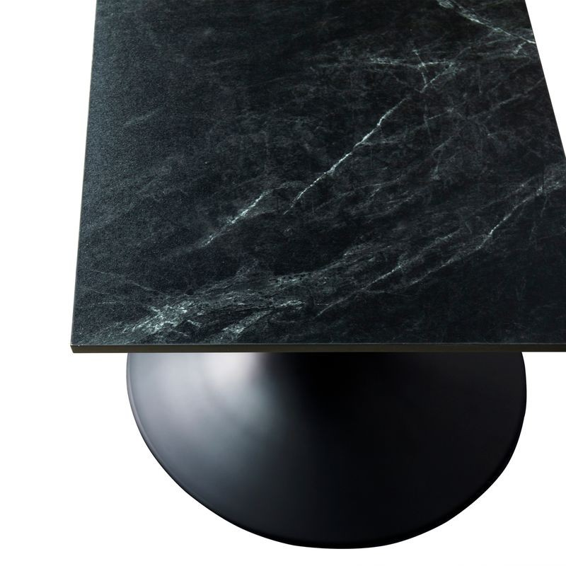 LeisureMod Verve Collection 24 Square Dining Table, Black Base with Black MDF Top Closeup.